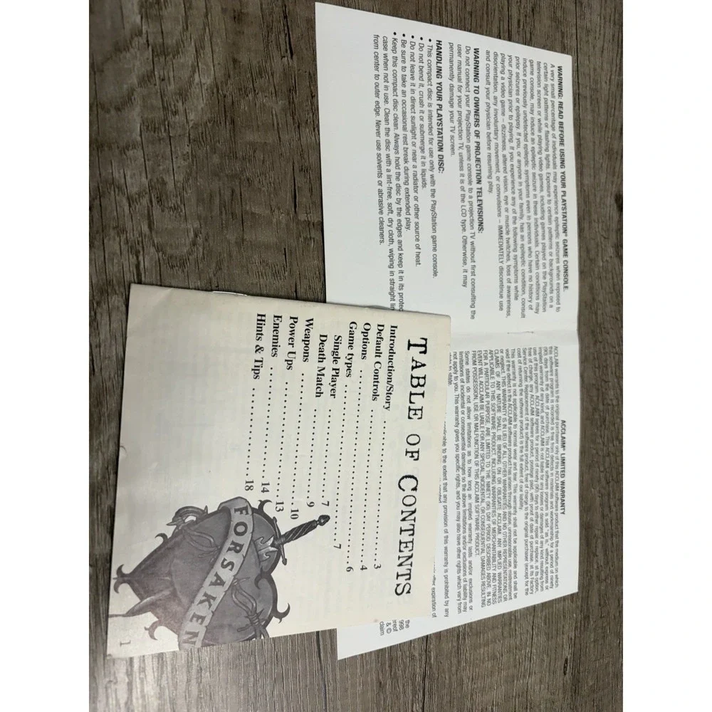 FORSAKEN PlayStation 1 PS1 Manual Only Forsaken‎ With Registration card
